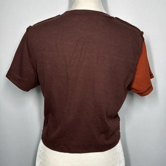 💜3/$15 Shein Patchwork Brown Crop Top - Picture 5 of 7